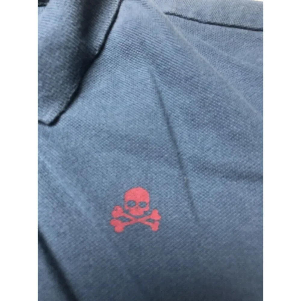 Scalpers Kids Shirt Polo Boys Button Up Blue Skull Logo Size 14 Both Sided Logo